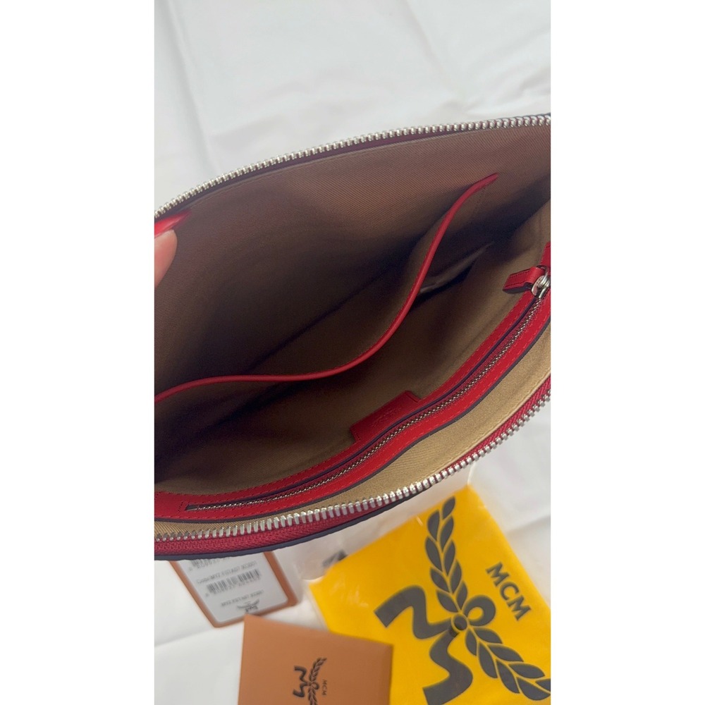 MCM Visetos Monogram Red Leather Clutch Crossbody Bag MYZ FSTA07 XC001 - Picture 6 of 11